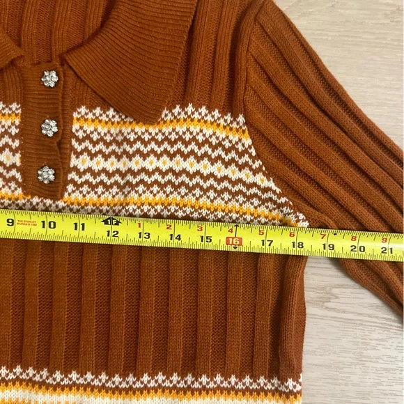 CIDER Retro Button Up Cropped Geometric Polo Knit Top Women’s Size Large - Picture 8 of 12
